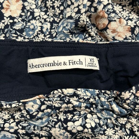 Abercrombie & Fitch Floral Midi Skirt XS Blue Ruched Slit Boho Cottagecore - Picture 3 of 7